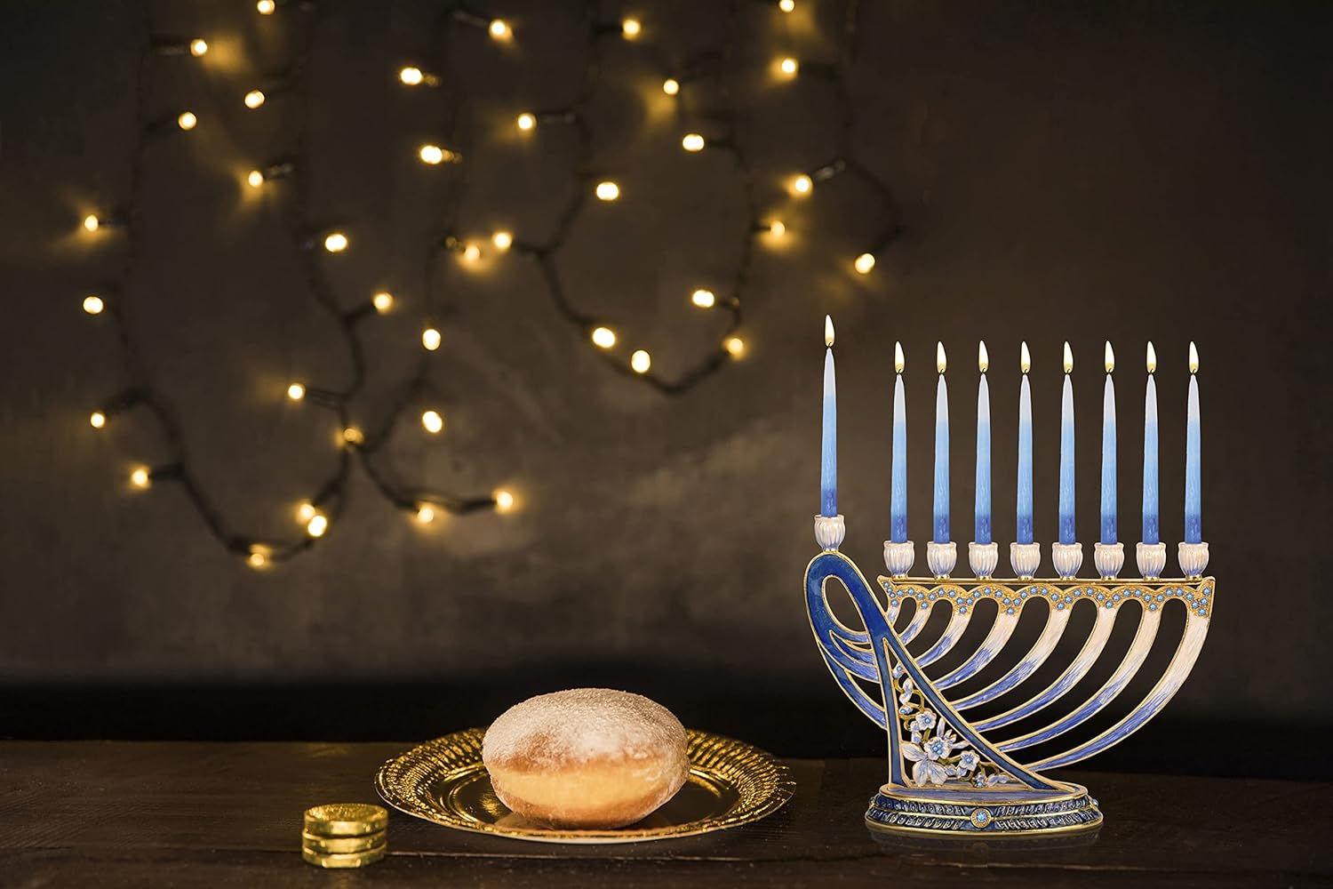 Hanukkah Menorah - Fits All Standard Chanukah Candles - Modern Jeweled Candle Menorahs for Chanukah - David's Harp - Ner Mitzvah : Home & Kitchen