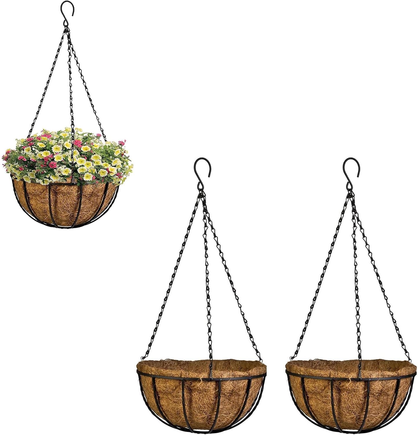 Kingbuy 8 Inch Iron Hanging Planter Basket with Coconut Liner Wire Plant Holder Flower Pot Hanger Garden Decoration for Indoor Outdoor