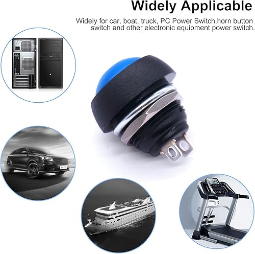 Miniatura 22 de Twidec /6 unids interruptor de botón momentáneo de 0.472 in agujero de montaje de 1/2 "encendido apagado mini redondo impermeable negro con cables