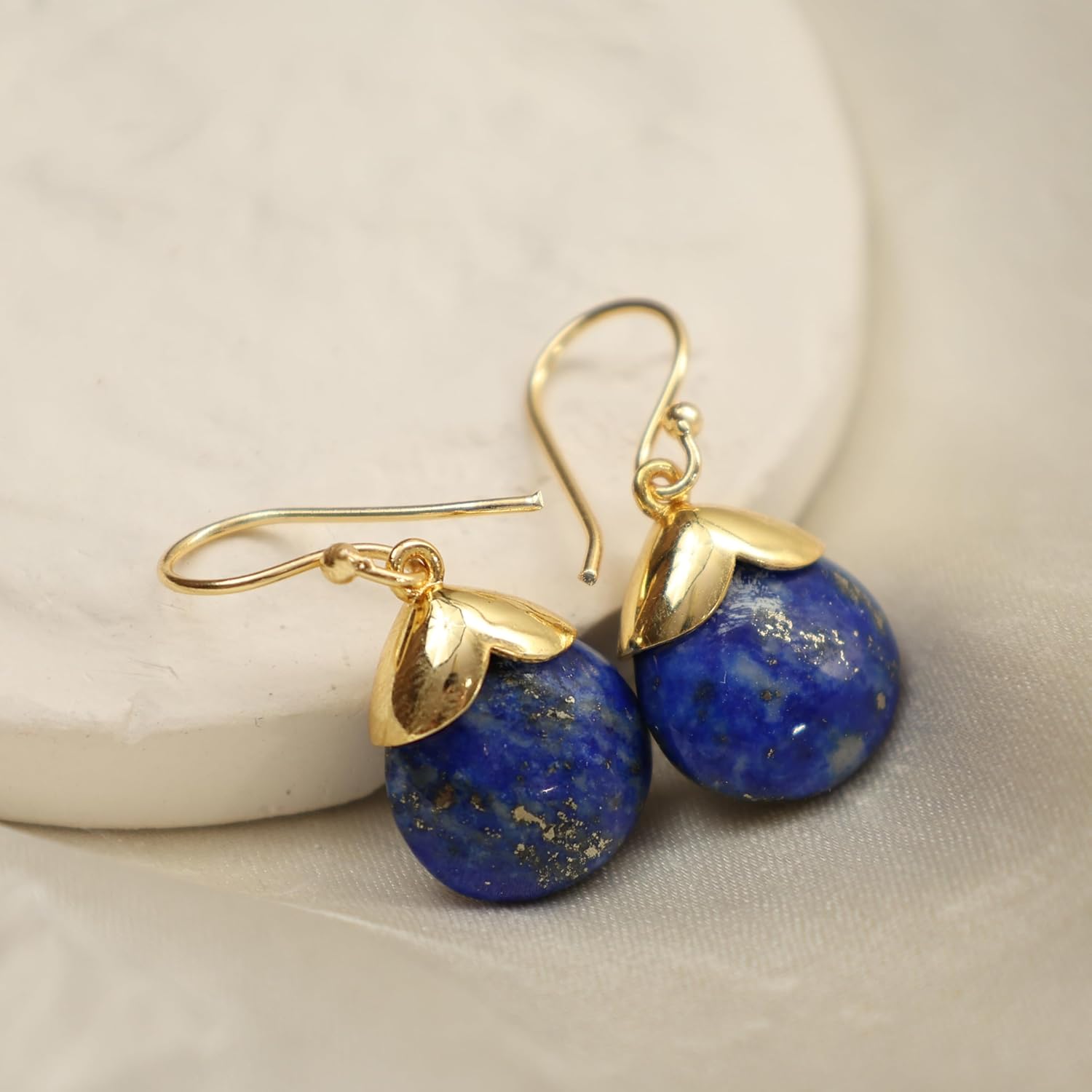 Gempires Gemstone 15 mm Pear With Gold Cap Hook Earring,Statement Birthstone jewelry, Teardrop shaped Earring - Image 5