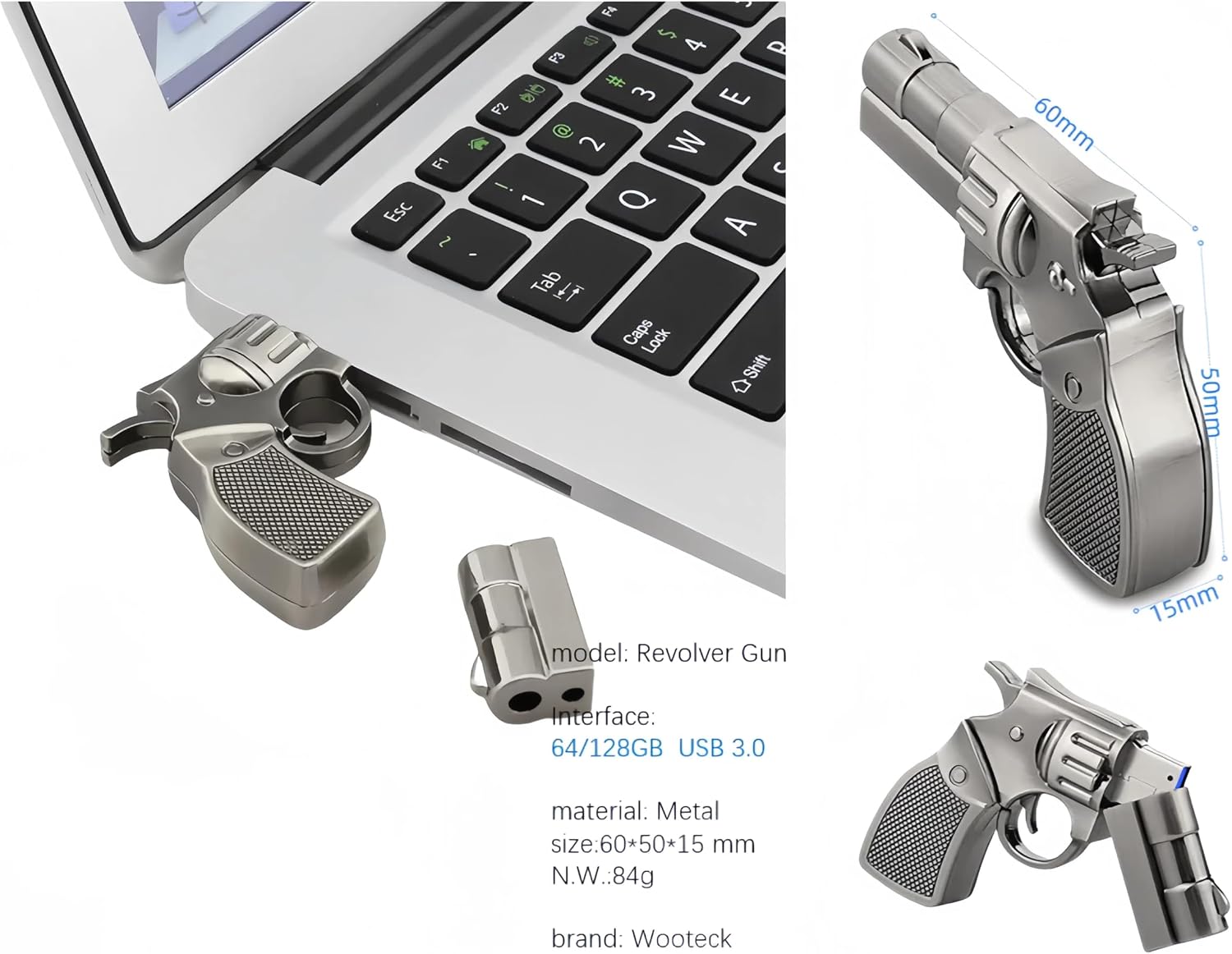 128GB Metal Revolver Gun USB 3.0 Flash Drive Livid image 5