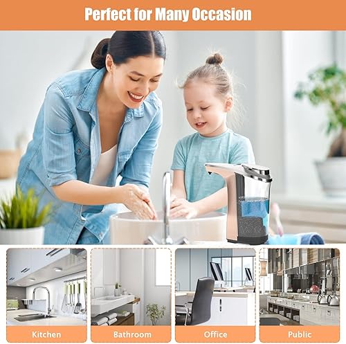 Miniatura 6 de Dispensador automático de jabón, 17 onzas líquidas sin contacto con sensor infrarrojo mejorado, 5 niveles de dispensación de jabón ajustables,