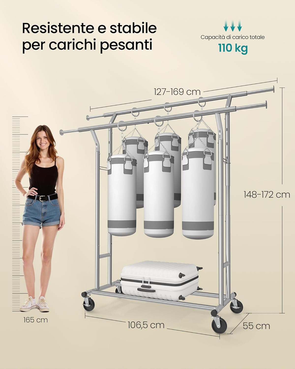 SONGMICS HSR12SV1 dimensions and 110 kg load capacity
