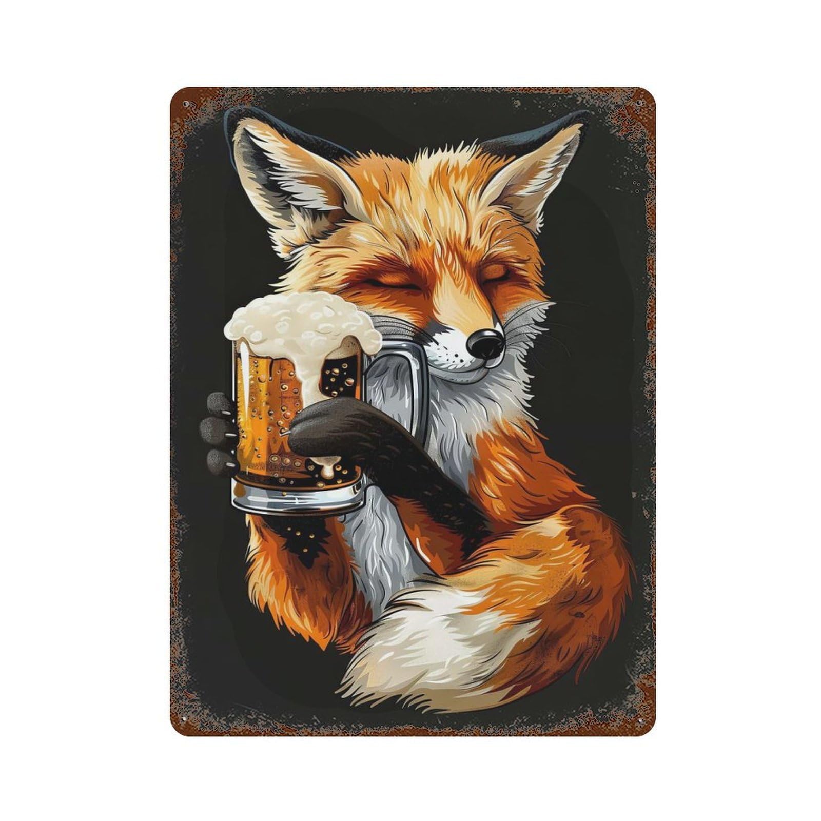Red Fox Beer 15.7"x11.8" Vintage Rust Metal Sign, Classic Wall Plaque for Pub, Kitchen And Man Cave Decor