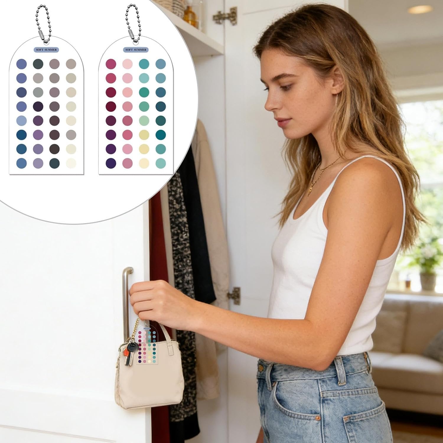 Style Analysis Swatches - Portable Colour Palette, Double-Sided Acrylic Guide, Seasonal Matching Tool with Chain, Fashion Set, Personal Grooming Category, Style Analysis Swatches 3.94x1.97x0.12 inches
