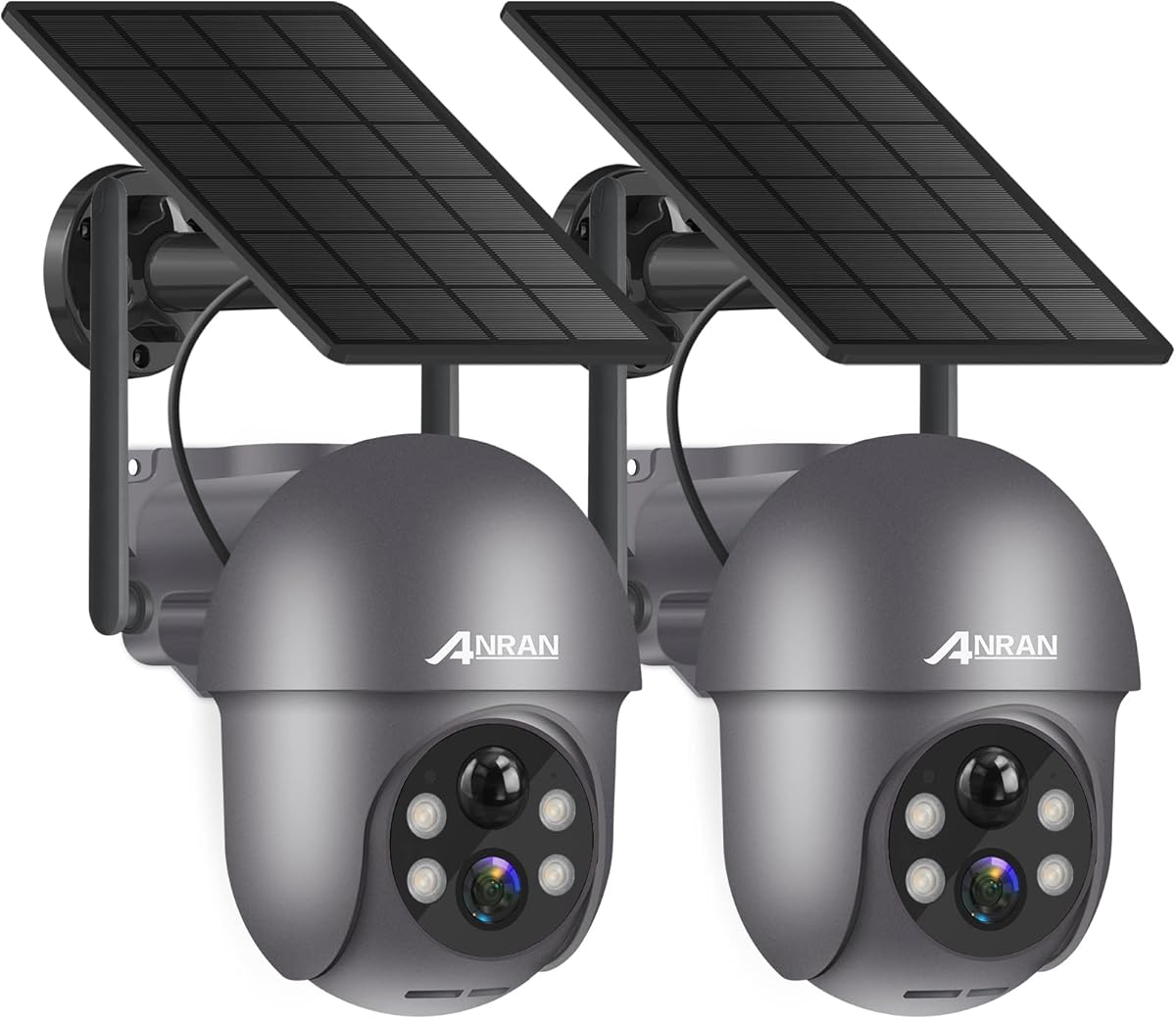 ANRAN 3MP Security Camera Wireless Outdoor, 2K Solar Outdoor Camera with 360° View, Smart Siren, Spotlights, Color Night Vision, PIR Human Detection, Pan Tilt Control, 2-Way Talk, Q01 Grey 2 Packs