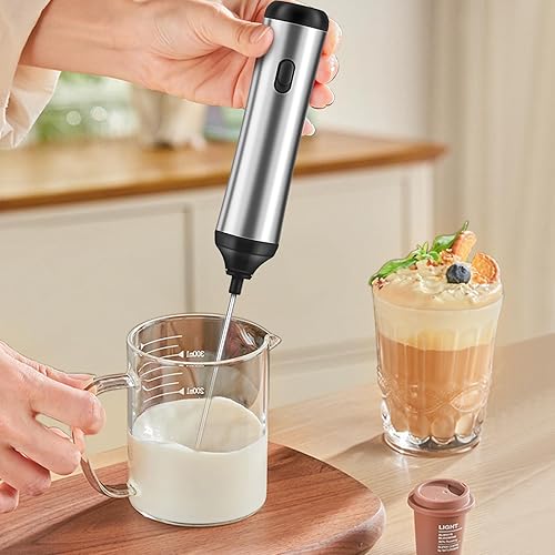 Miniatura 2 de FYY Varita espumadora de leche de mano, máquina eléctrica de espuma con batidor de acero inoxidable, mezclador de bebidas recargable con cable USB-C