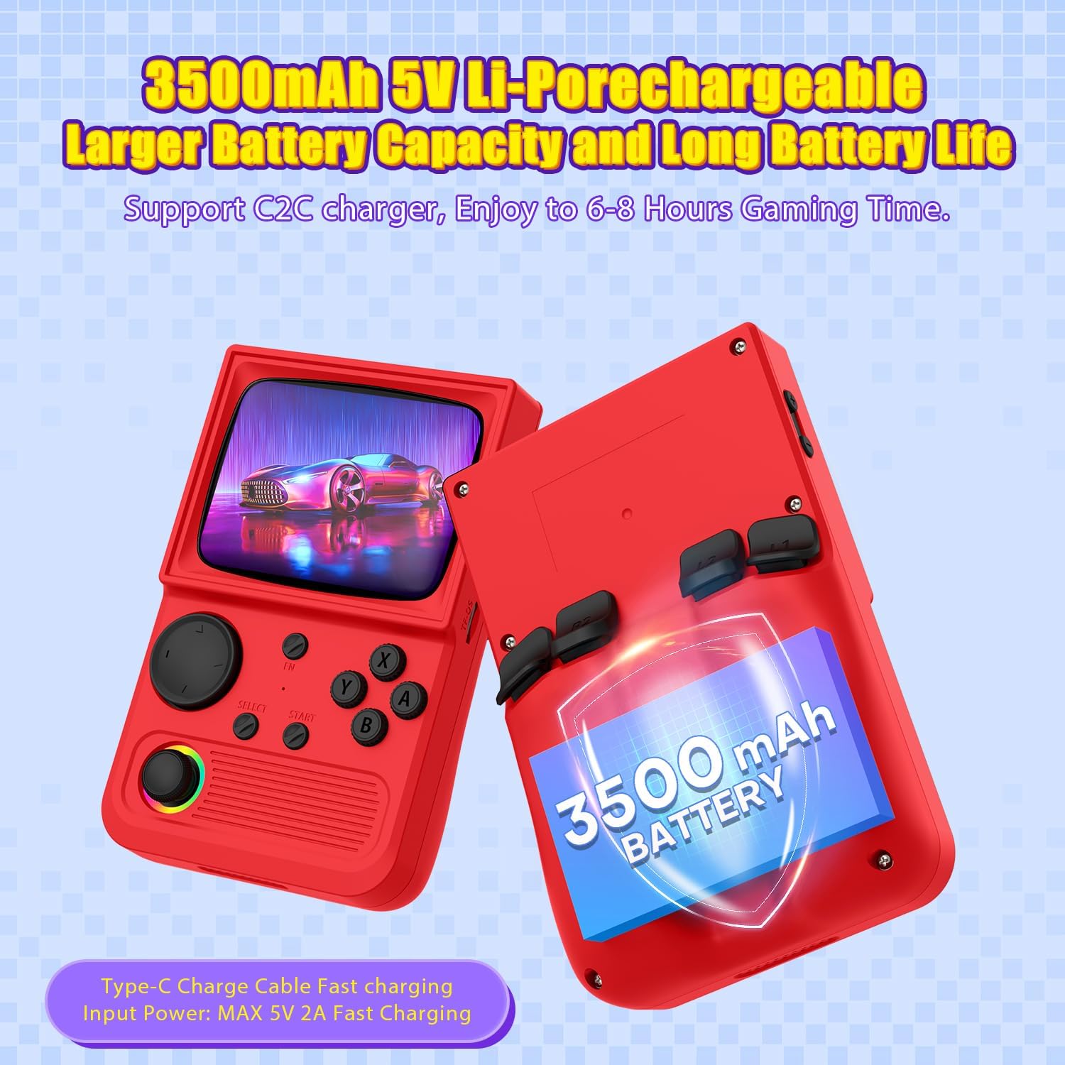 R36T Retro Gaming Console, 3.5'' IPS Screen CRT-Inspired, Handheld Game Console with 18000+ Classic Games Supports WiFi Networked Fighting and OTG, 3500mAh Battery, with Portable Case(Red 64GB) - Image 7