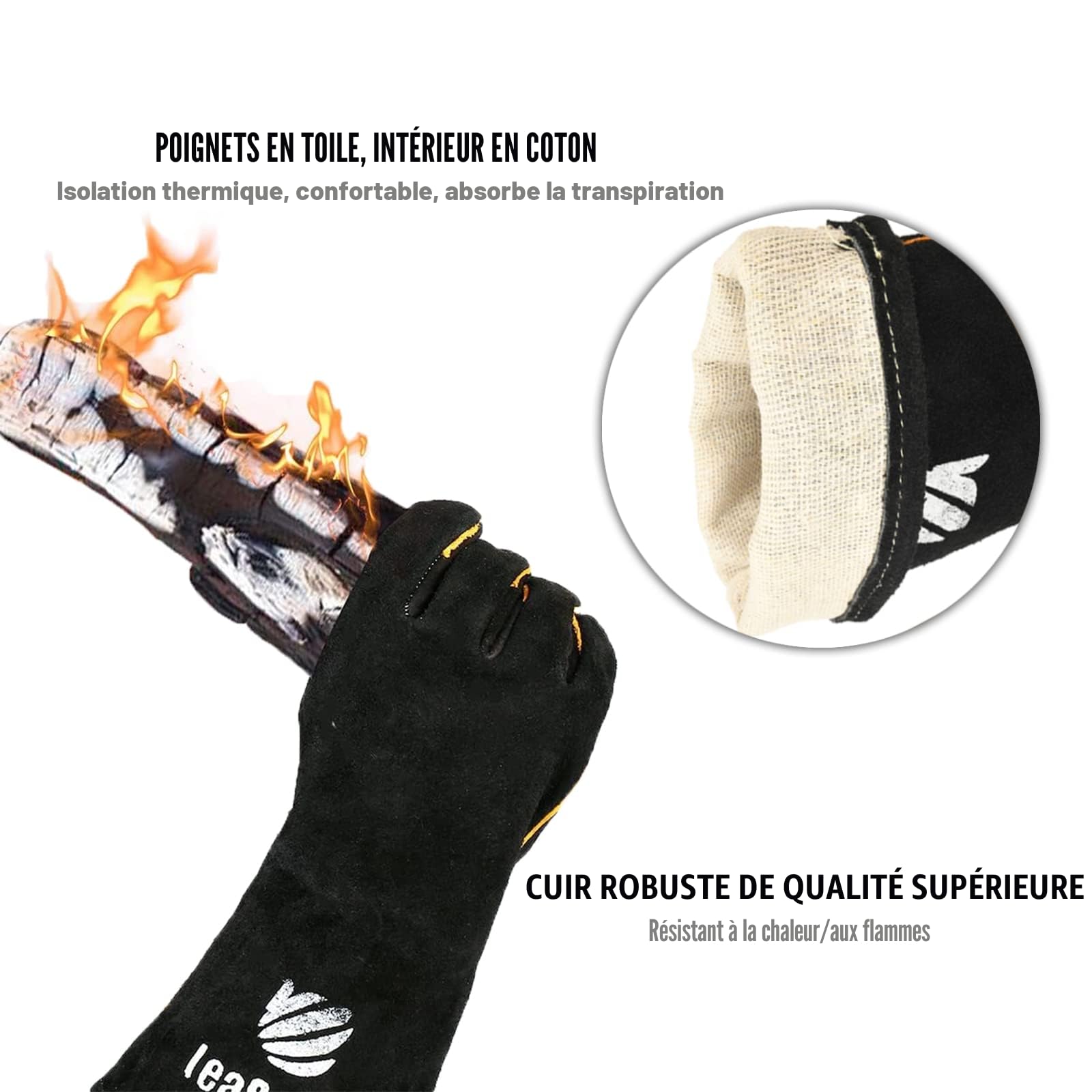 Leaseek Tablier de Soudure, Tablier de Travail en Cuir de Vachette avec 6 Poches, résistant à la chaleur et ignifuge, Bretelles Réglables de M à XXXL pour Hommes et Femmes，Noir