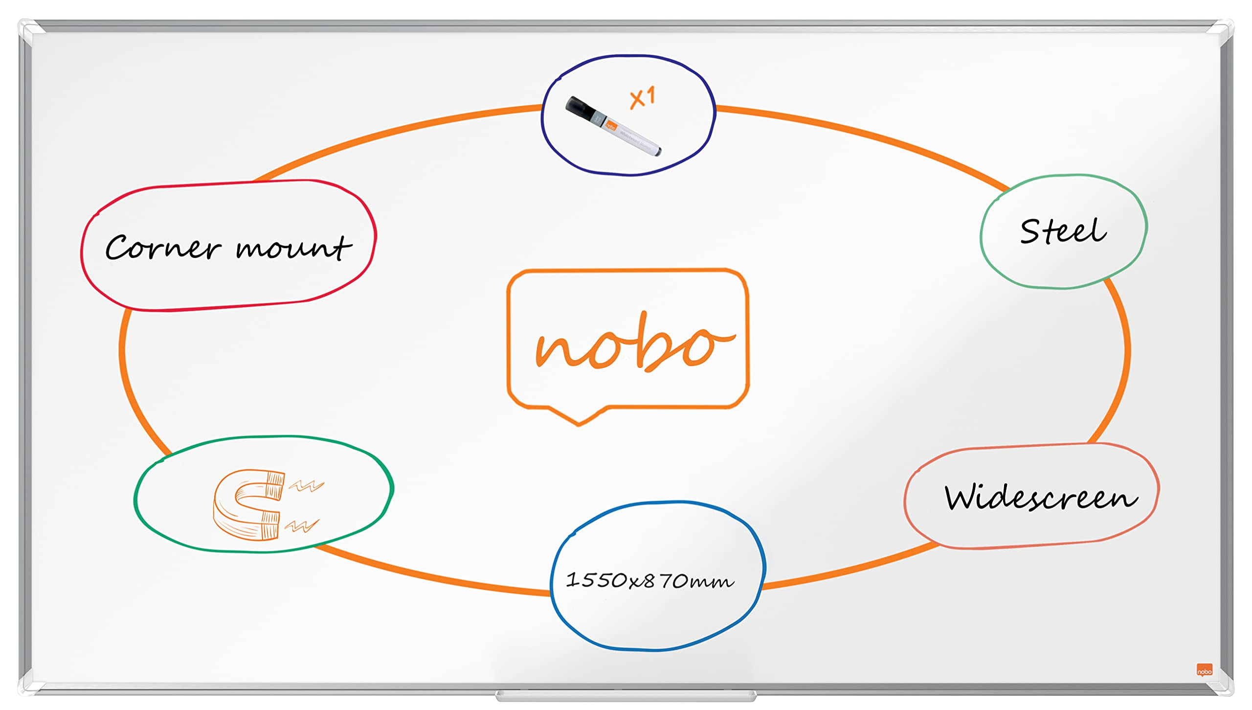 Nobo Premium Plus Widescreen Steel Magnetic Whiteboard 1550x870mm