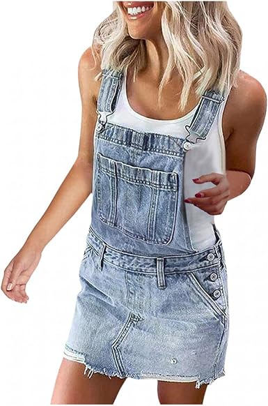 Women Denim Overall Dress Adjustable 