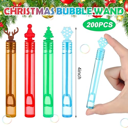 Miniatura 5 de Shappy 200 varitas de burbujas de Navidad, mini varitas de burbujas a granel para Navidad, juguetes de Navidad, regalo para suministros de fiesta,