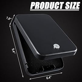 Dalmbox Car Gun Safe for Pistols Small Handgun Lock Box with Key Lock Portable Travel Pistol Safe for Car, Home, Travel (9.4 X 6.4 X 1.8)
