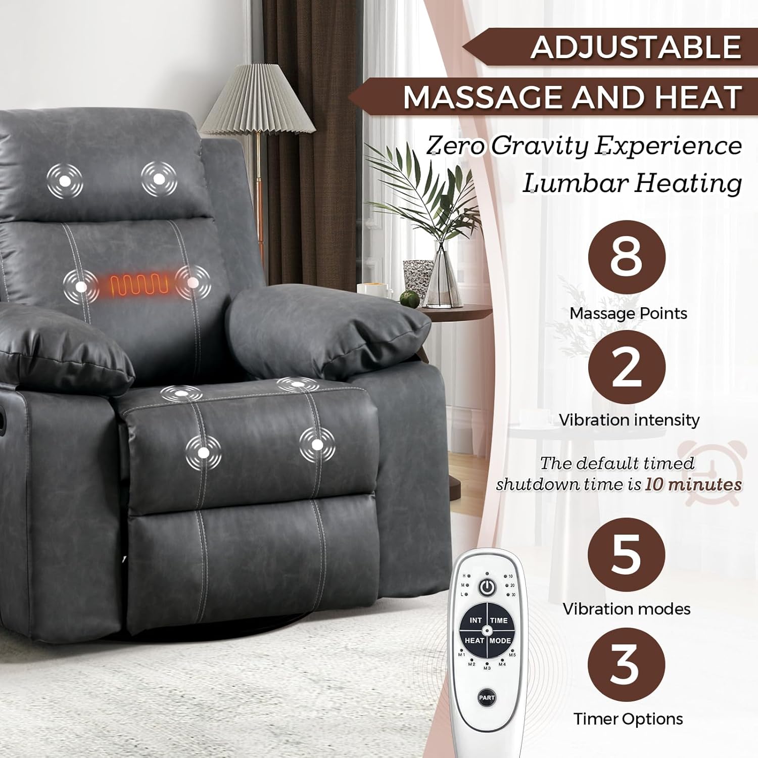 Image showing the recliner chair with an overlay of massage points and the remote control