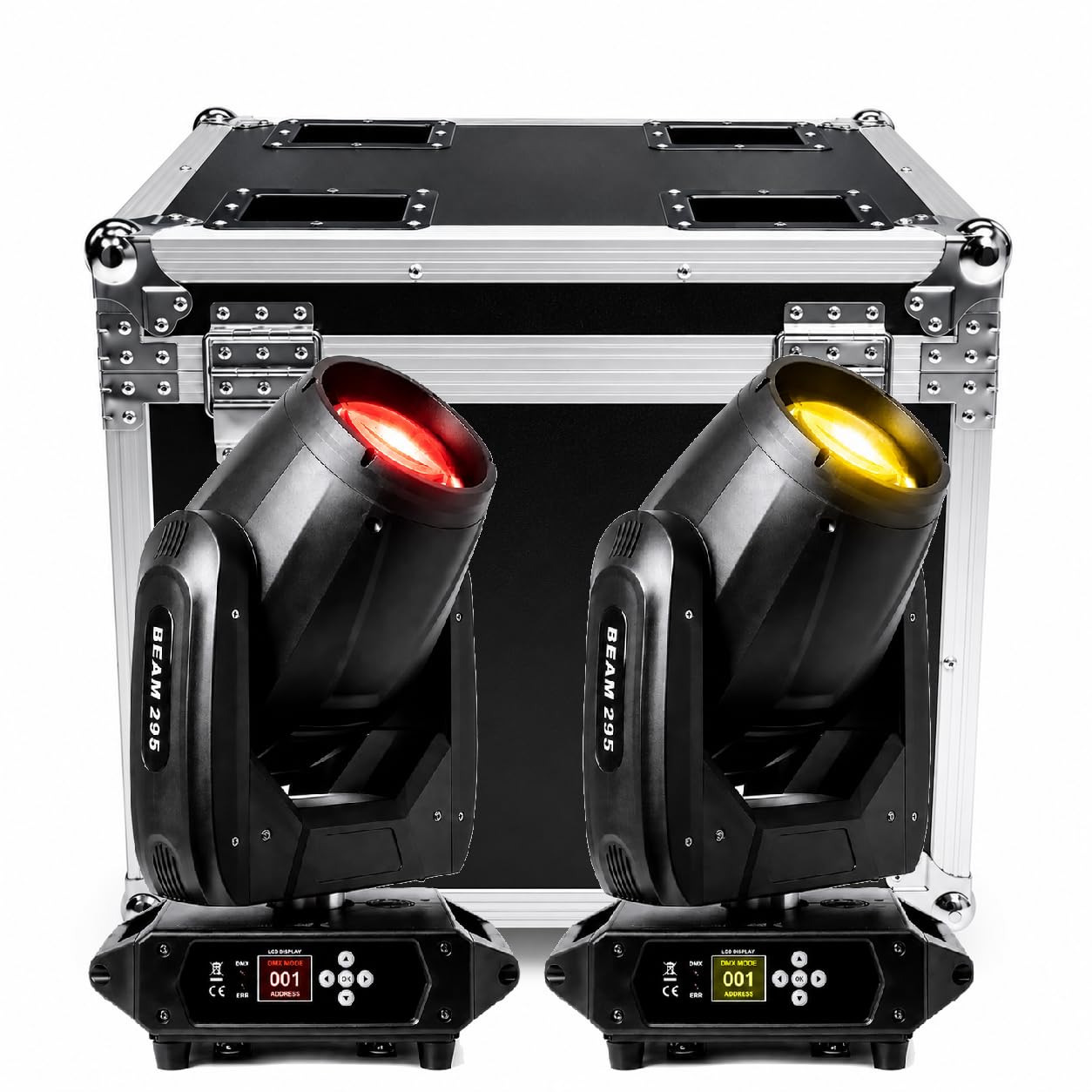 NLIGHTING Kit 2 Teste Mobili Beam 295W con Flight Case Professionale, Luci DJ DMX512 16CH, Fascio Beam 2°, 14 Gobos, Prisma, RGBW 8500K per Discoteca Eventi Palco Teatro