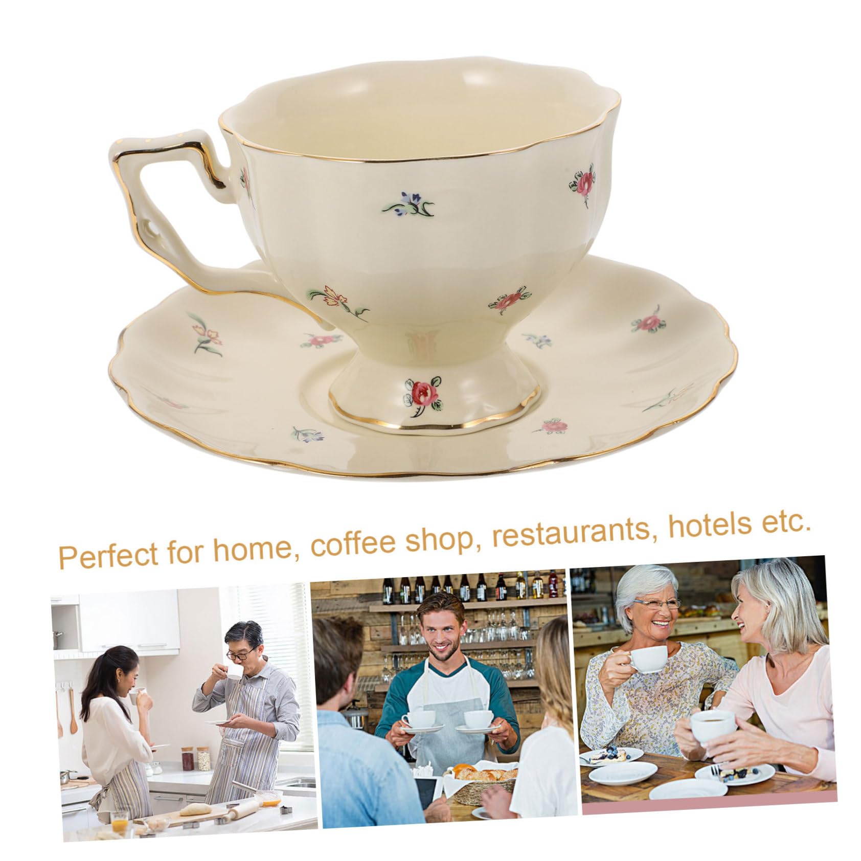VICASKY Keramik Kaffeebecher Satz im Europäischen Stil mit Untertassen Retro Design aus Keramik für Kaffee und Milch Zuhause oder Büro Zufällige Farbe