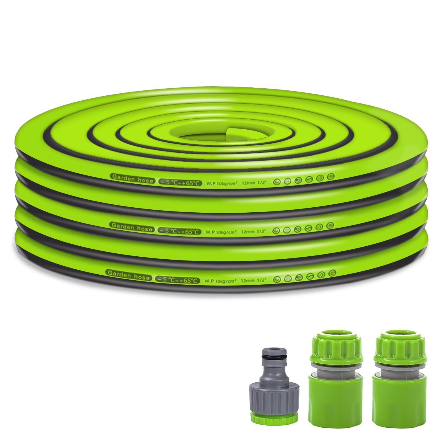 Garden Hose Pipe Parts Connectors Set, Heavy Duty Hose Pipe, Reinforced Frosted Kink Resistant Outdoor Hose for Connect Reel Cart and Garden Hose Pipe Spray Gun Garden Irrigation (Green 10m)