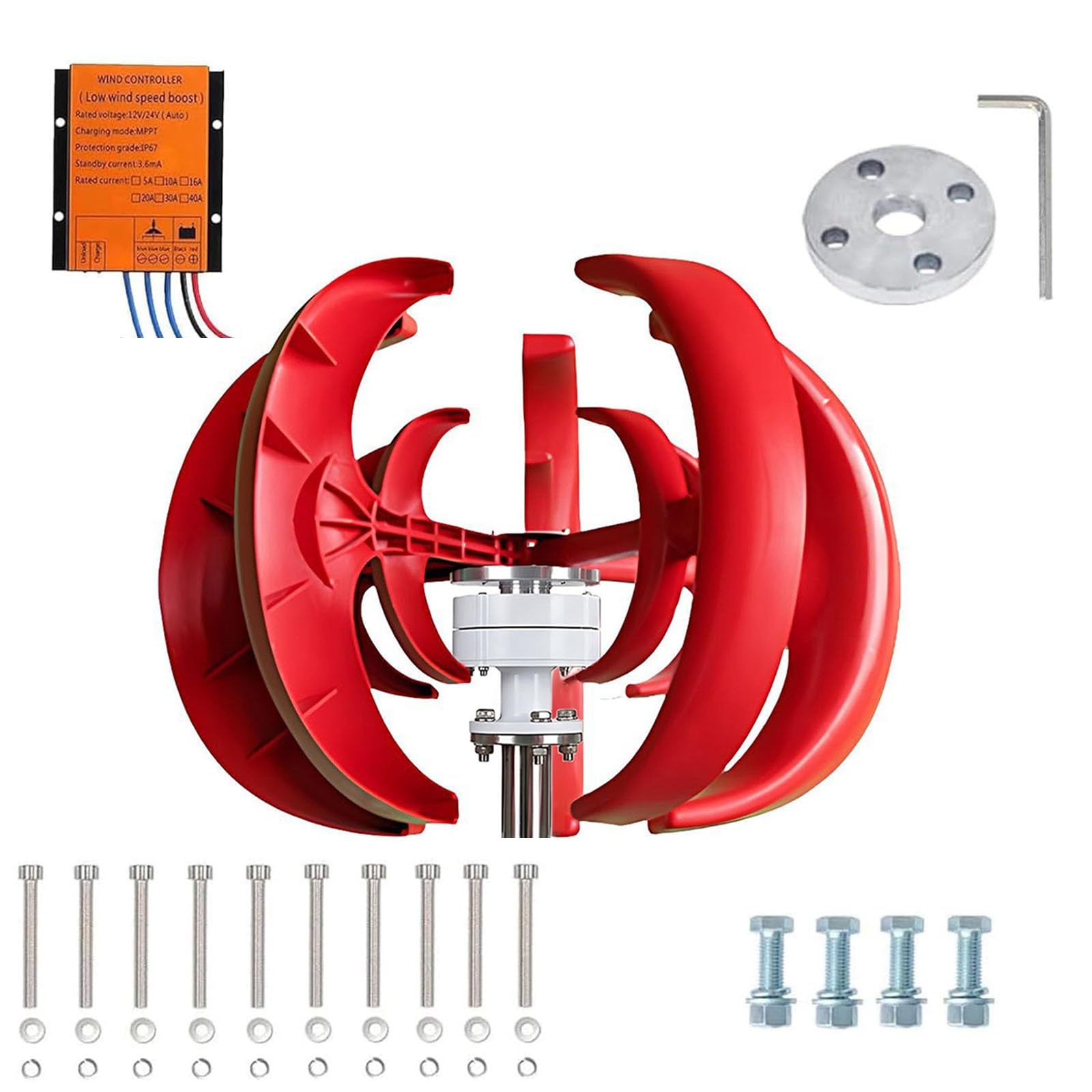Generador Eólico Casa 100W 300W 500W, 12V 24V 48V Kit Turbina con Regulador, Linterna Vertical para Camper Barco Cabaña, Complemento Sistema Solar Off-Grid(48V,100W)