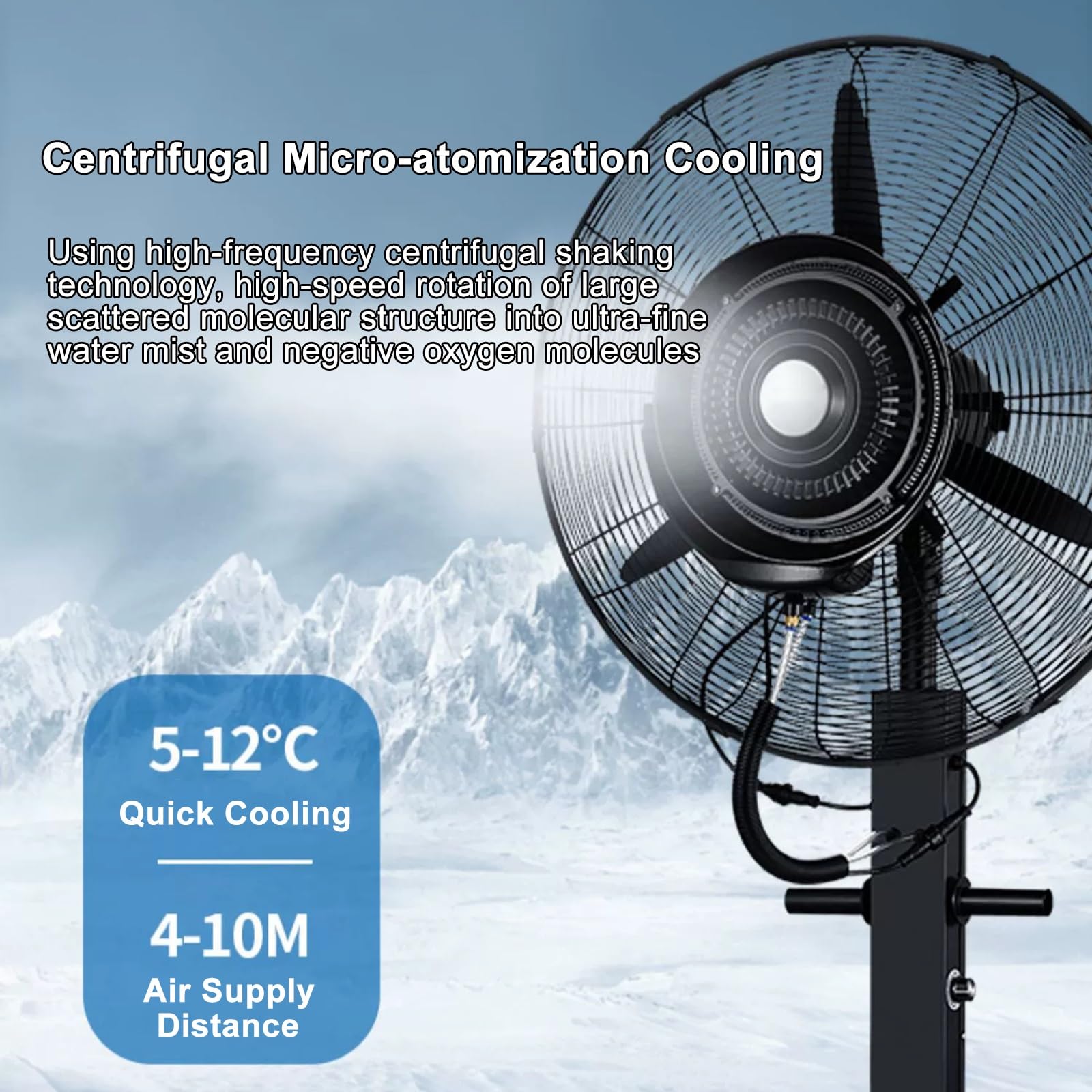 FQMYLTYN Outdoor Pedestal Oscillating Fan, Industrial Adjustable Height Misting Fans, 3 Speeds Cooling Spray Fan, 90° Oscillation Mister with 45L Standalone Tank, 260W/350W(75cm/30in)