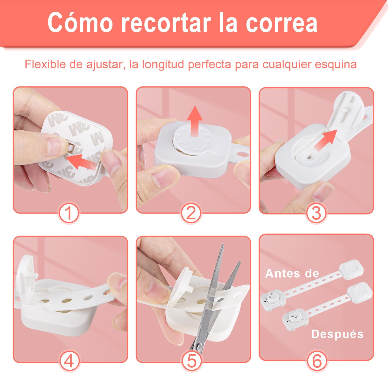 REDTRON Cerraduras de Seguridad para Niños, 6Pcs Bloqueo de Seguridad con Adhesivo de 3M, Cerraduras a Prueba de Bebé para Gabinetes, Cajones, Neveras(Blanco, No se necesita usar taladros)
