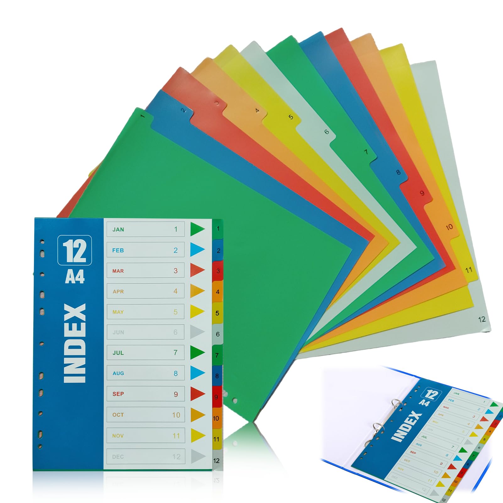 A4 File Dividers 3 Set, Multi-Colour Plastic Folder Dividers with Tabs, 11-Hole Punched Ring Binder Dividers for Lever Arch Files, Durable Subject Dividers for Office School Organization