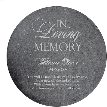 GiftsForYouNow Engraved in Loving Memory Personalized Memorial Garden Stone, 10" in Diameter, Headstone, Temporary Grave Marker, Sympathy Gift Round Slate