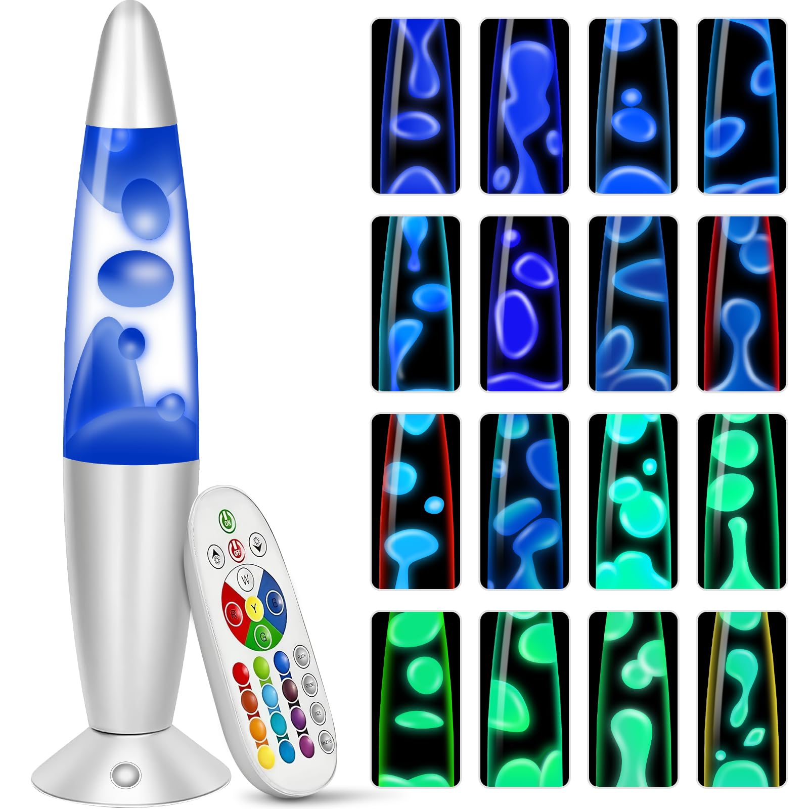 KIKILIVE lavalampe kinder mit farbwechsel lavalampen Erwachsene 17 farben Nachttischlampen LED Nachtlicht entspannende ideal für Schlafzimmer, Wohnzimmer, Home Decor