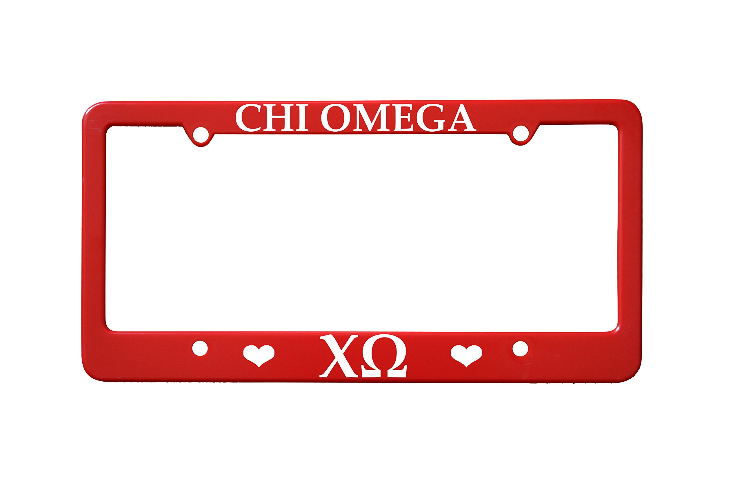 Officially Licensed Chi Omega License Plate Frame - Red with Hearts
