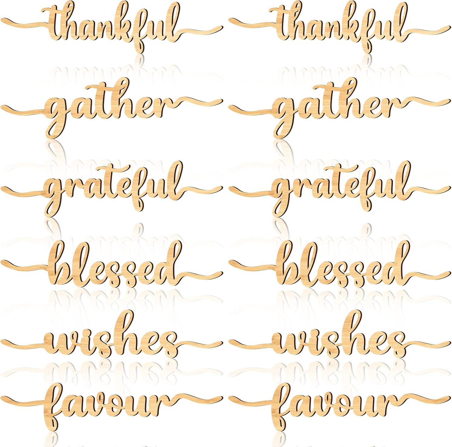 12 Pieces Thanksgiving Wood Word Cutout Thankful Plate Signs Grateful Blessed Gather Sign Thanksgiving Place Sign Thankful Plate Cutout Thanksgiving Sign for Table Home Dinner Party Gold Fresh Style