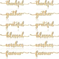 Vista 8 de 12 piezas de letreros de madera con palabras navideñas recortadas "Joyful Merry Thankful Grateful Blessed Peace Gather" para decoración de plato