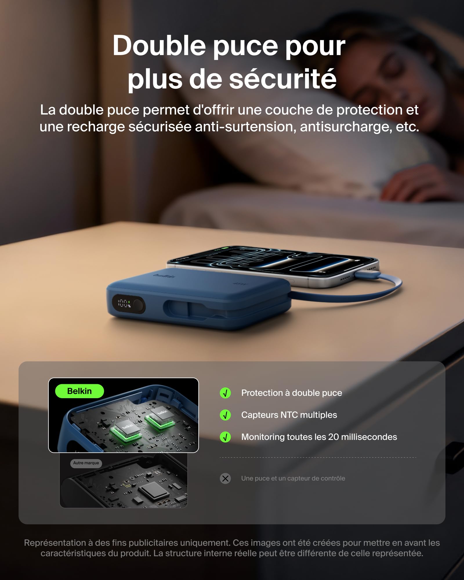 Belkin UltraCharge Batterie Externe 10K avec Câble USB-C Et Écran - Bleu