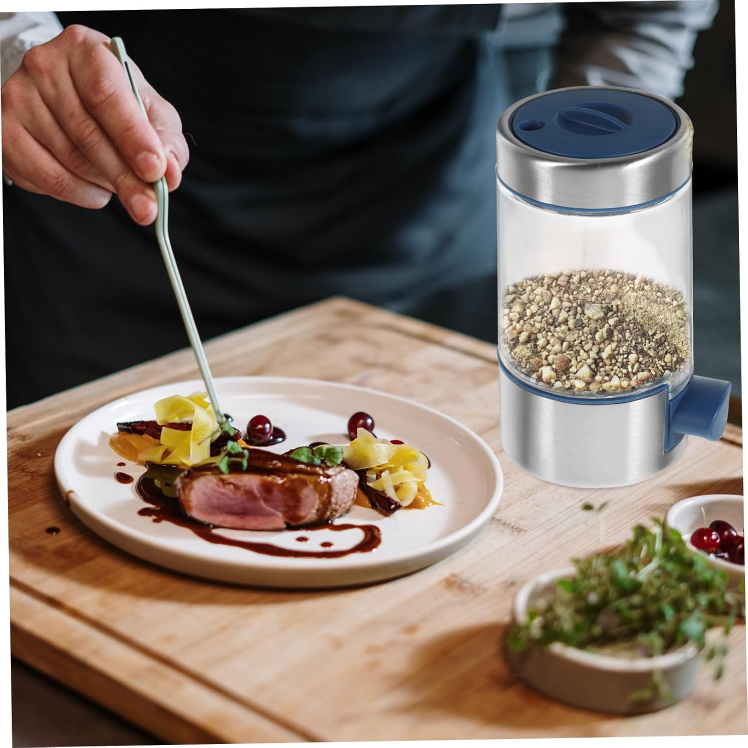 Stainless Steel Salt Dispenser Quantitative Seasoning Jar for Kitchen Use Glass Visible Level for Precise Measurement for Cooking and Serving