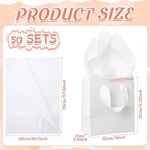 Miniatura 2 de Qilery 50 mini bolsas de regalo a granel con papel de seda de 4 x 2.36 x 4.7 pulgadas, pequeña bolsa de papel de regalo con asa, etiquetas de