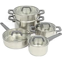 Oster Beauford 9-Piece Stainless Steel 5-Ply Encapsulated Base Cookware Set &ndash; Non-Toxic, Induction Compatible Pots and Pans with Stay-Cool Handles &ndash; Dishwasher Safe