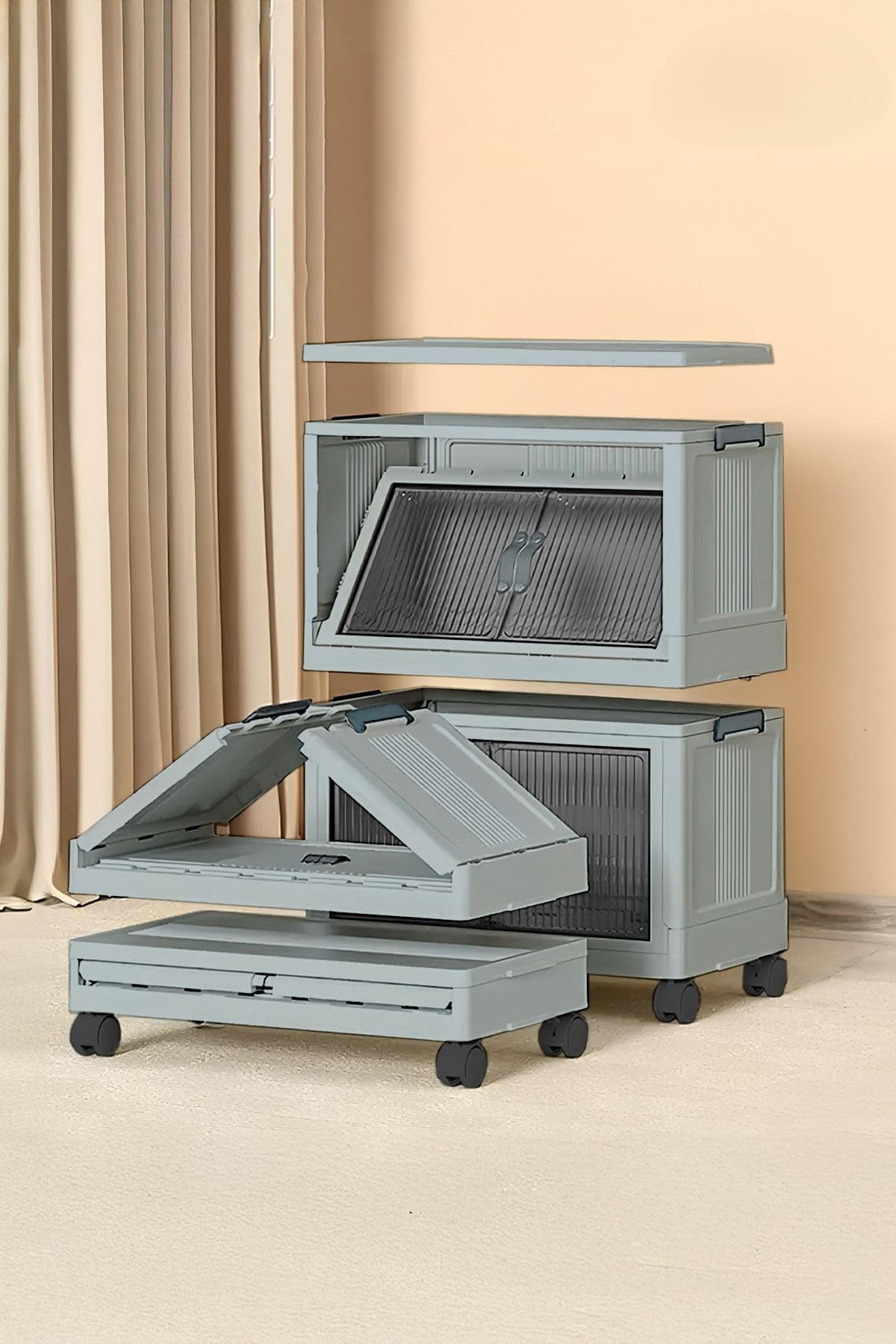 Hanah Home Mehrzweckschrank, Hellblau, 32 x 67 x 56 cm | 100% Kunststoff, 23 cm Regalhöhe | Ideal für Aufbewahrung und Organisation zu Hause