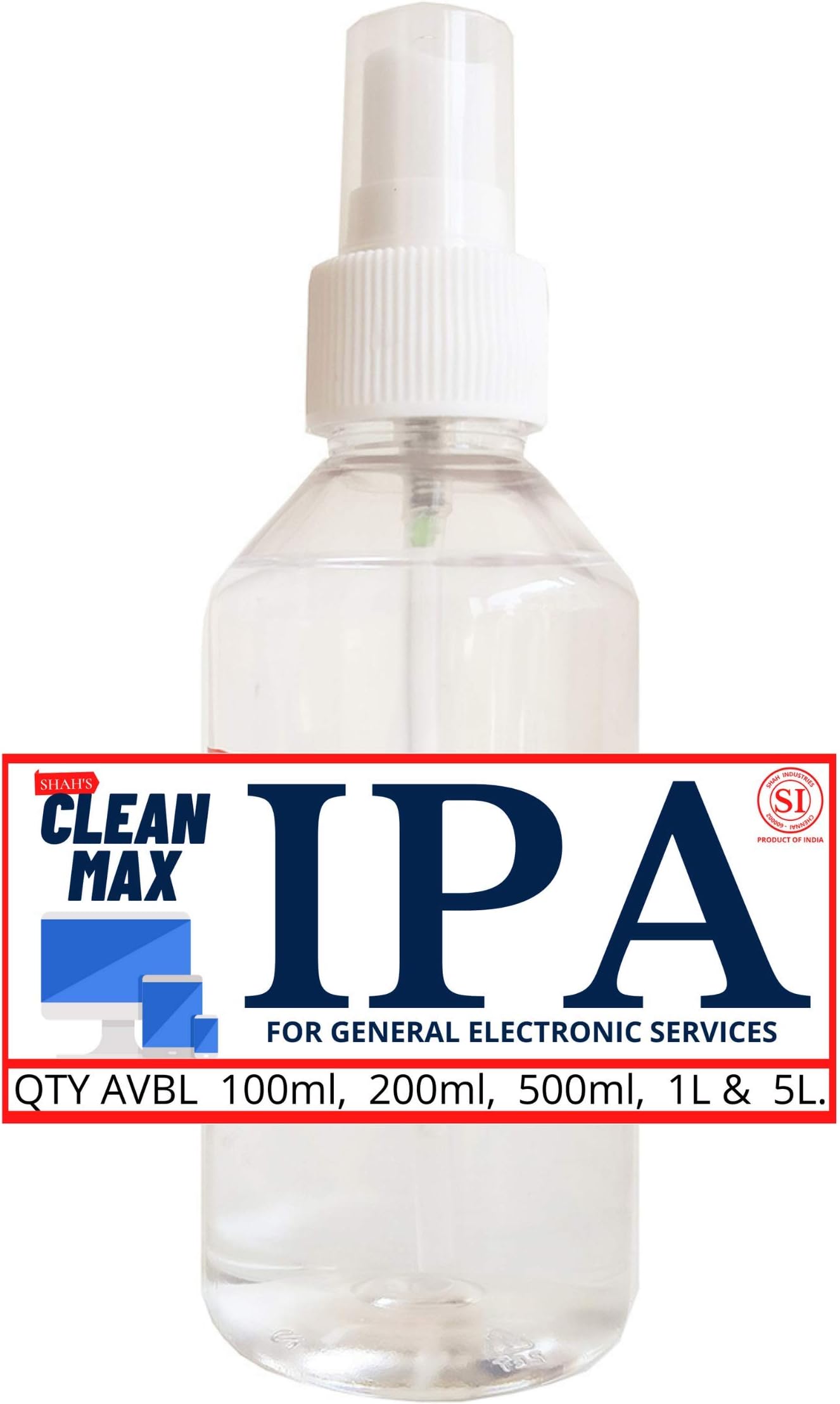 Cleanmax Ipa 99% Isopropyl Alcohol (E-Grade) 200Ml To Clean Mobiles/Laptops/Lcd Monitors & Electronic Boards - Electronic Services. (1)