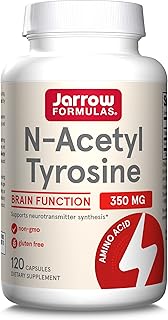 Jarrow Formulas N-Acetyl Tyrosine 350 mg - 120 Capsules - Supports Brain Health & Function - Dietary Supplement - Contains Vitamin B6 for Amino Acid Metabolism - 120 Servings (Packaging May Vary)