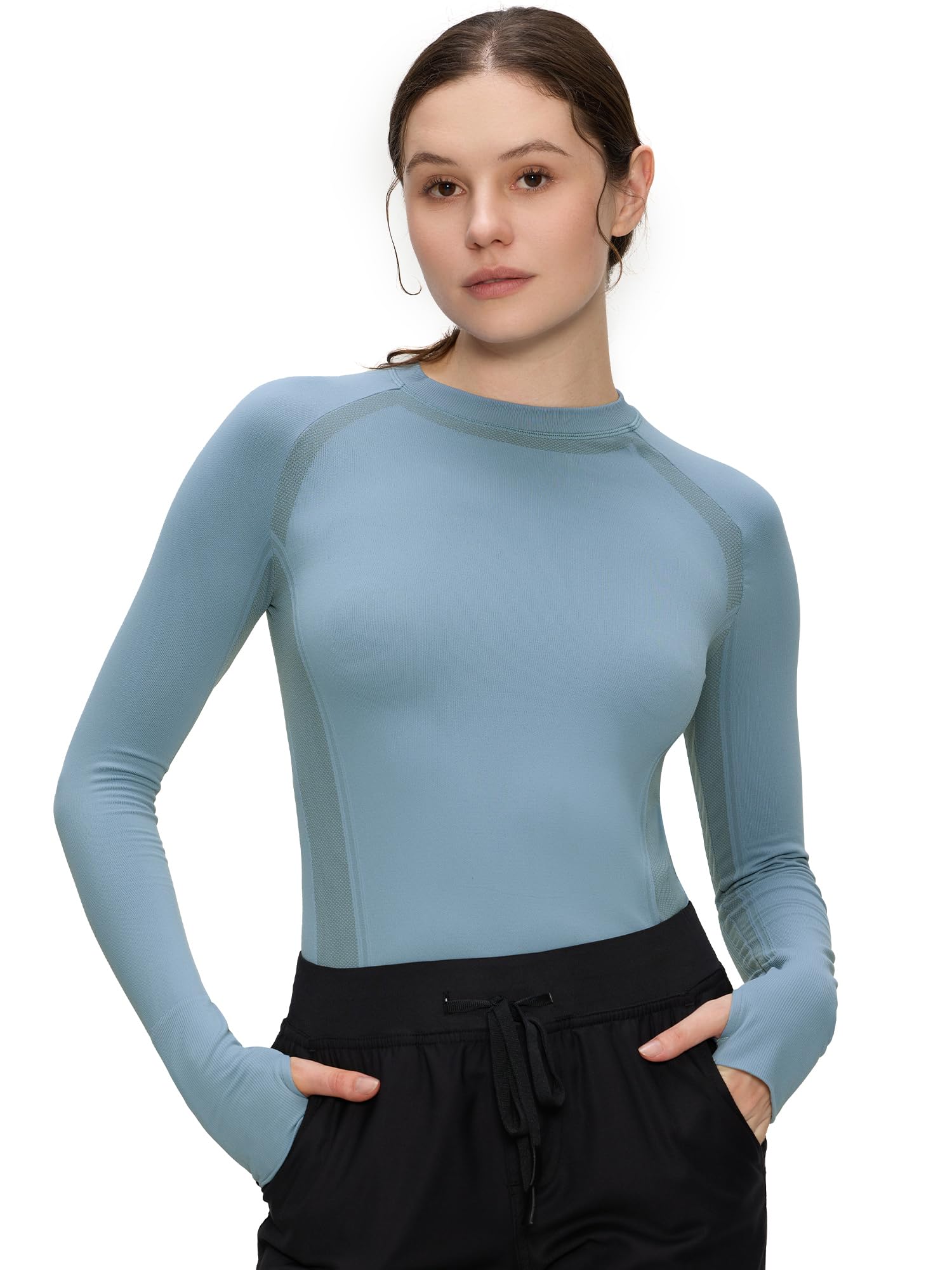 Long Sleeve Workout Tops for Women, Compression Shirt, Sports Running Shirt Breathable Athletic Top Slim Fit-image-43