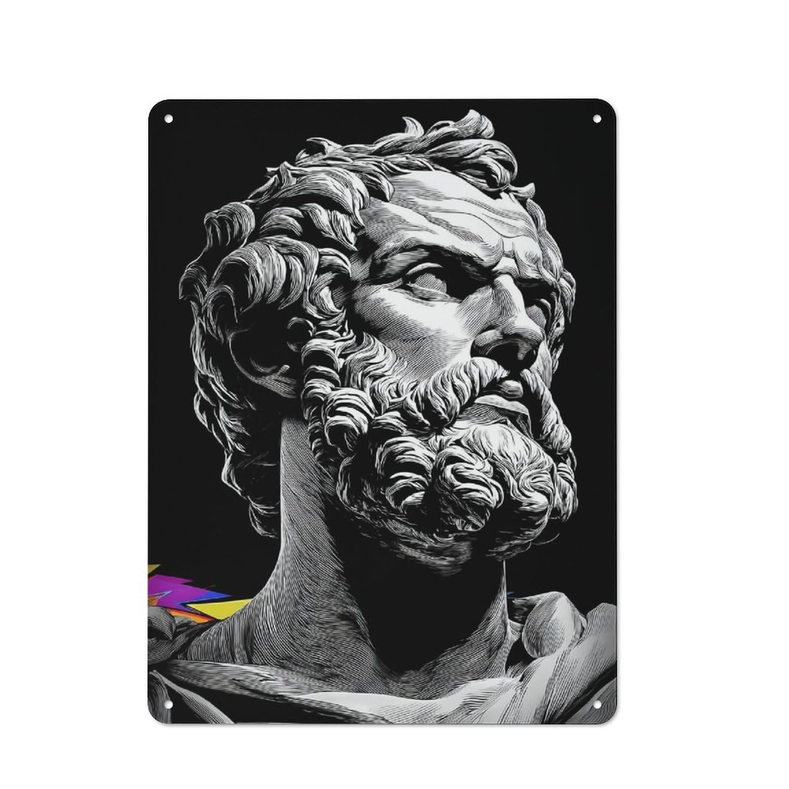 Junmoney Classical Marble Bust With Modern Twist Vintage Bistro Metal Sign 40X30cm, Bistro Wall Plaque For Takeaway, Bar, Kitchen Or Counter Area