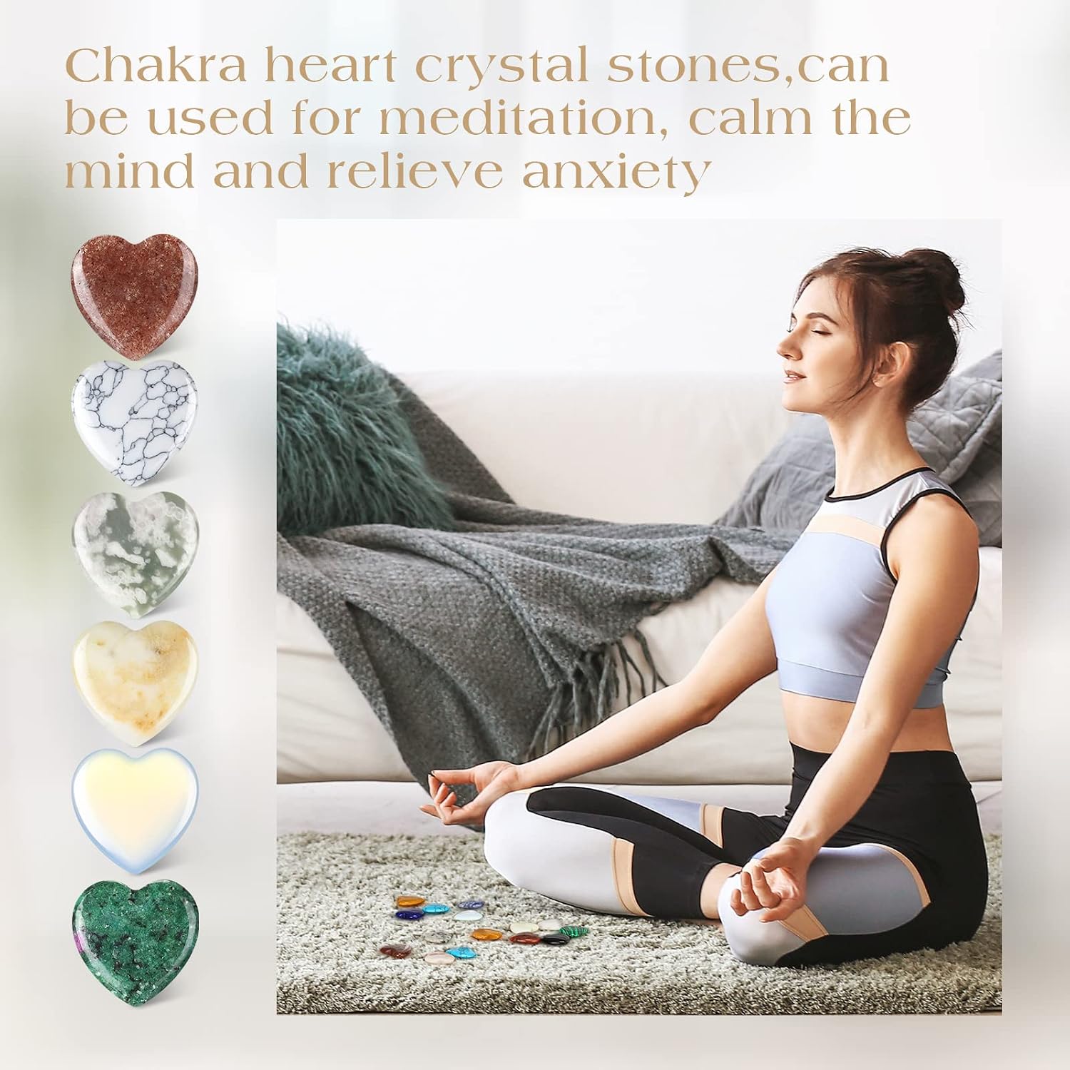 Nuenen 40 Pcs Heart Shaped Crystals Bulk, 1 Inch Polished Assorted Gemstones, Mini Love Pocket Hug Worry Stones for Anxiety Relief, Jewelry Making, Chakra Healing Gift for Class Thanksgiving(Stylish)