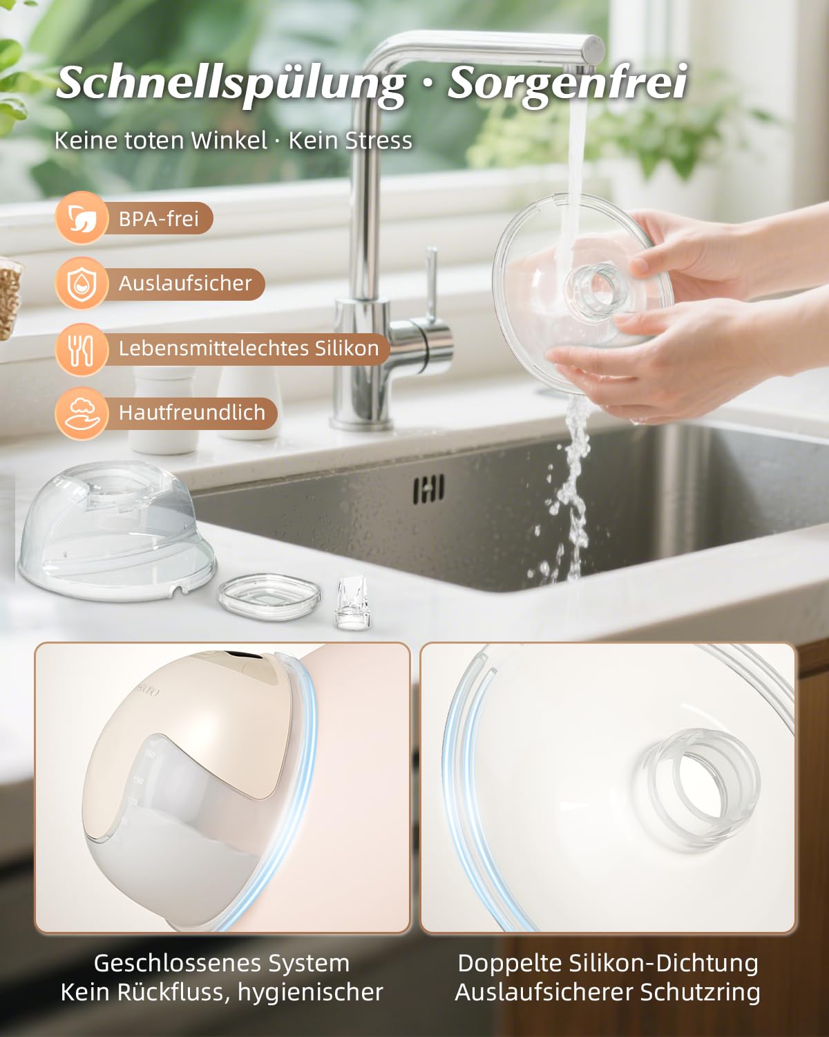 KISSBOBO K5 Elektrische Milchpumpe, 4 Modi, 19 Stufen, Freihändig, Starke 280 mmHg Saugleistung, Hilft Müttern, Mehr Milch zu Produzieren (1 Stück/Beige)