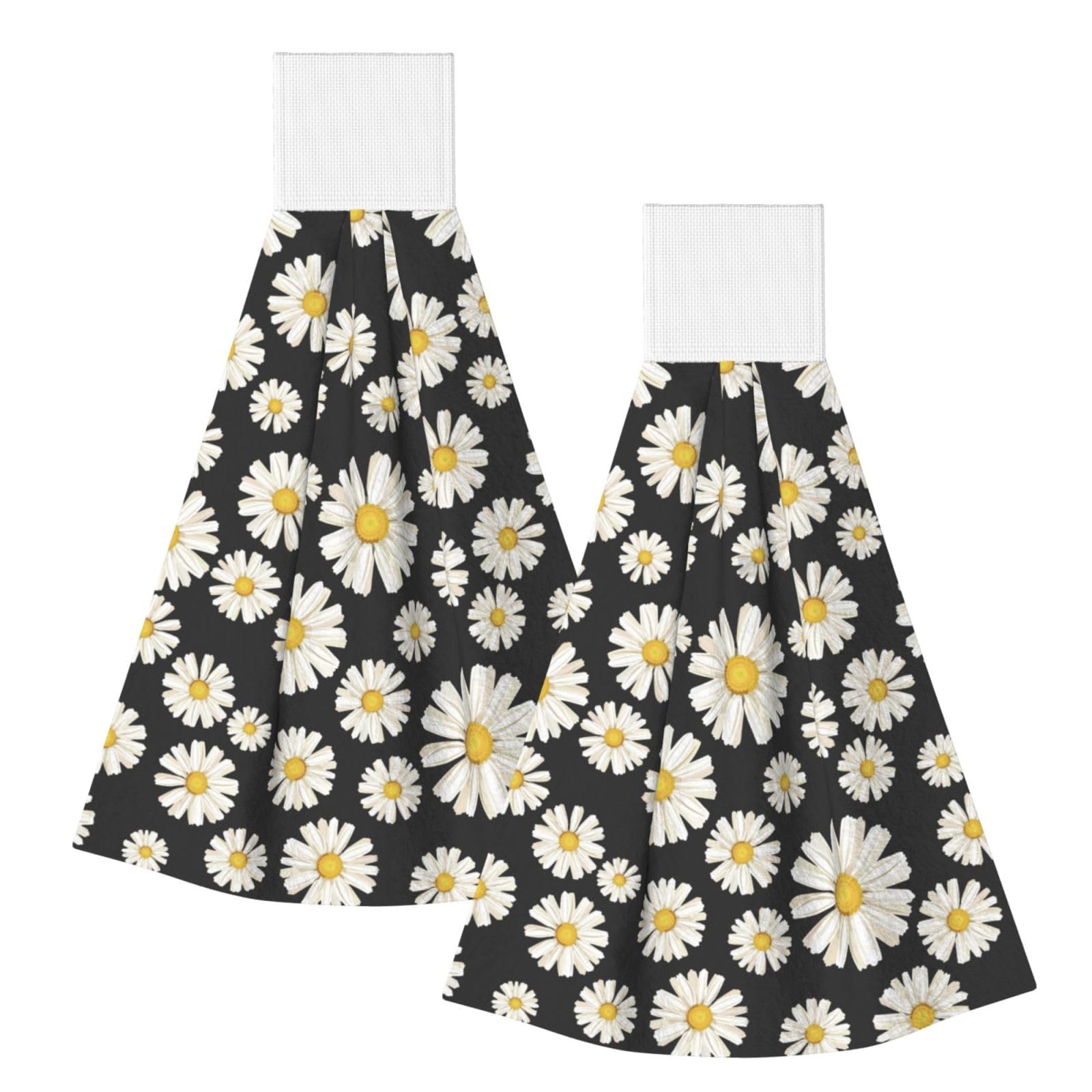 DOPKLNA Beautiful White Daisies, 2 Pcs Hanging Coral Fiber Hand Towels for Bathroom, Absorbent Kitchen Towels