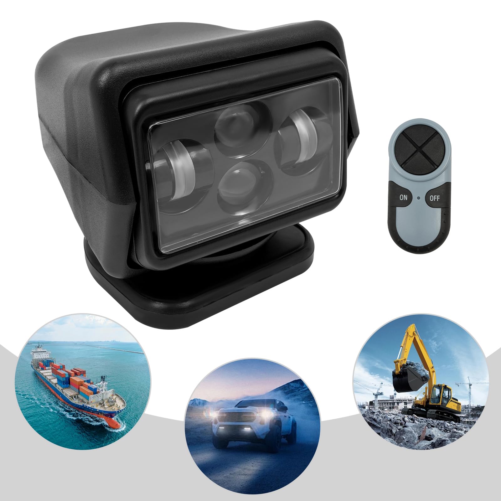 Faro di ricerca telecomandato, 60 W, faro di ricerca a LED, testa girevole a 360°, adatto per barche, fuoristrada, camion, moto, veicoli tecnici