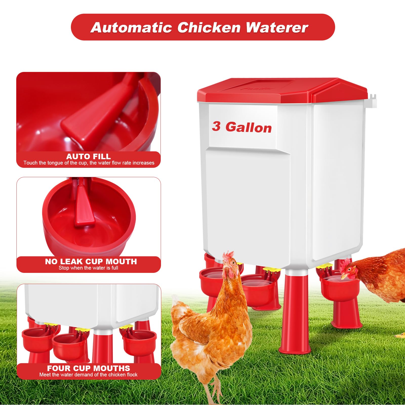 Hühnerfutterstation und Tränke Set 3 Gallon/12.0 kg, Automatischer Küken-Futterspender und Tränken Set Kein Abfall, Geflügel-Futterspender Groß für Hühner/Enten/Geflügel