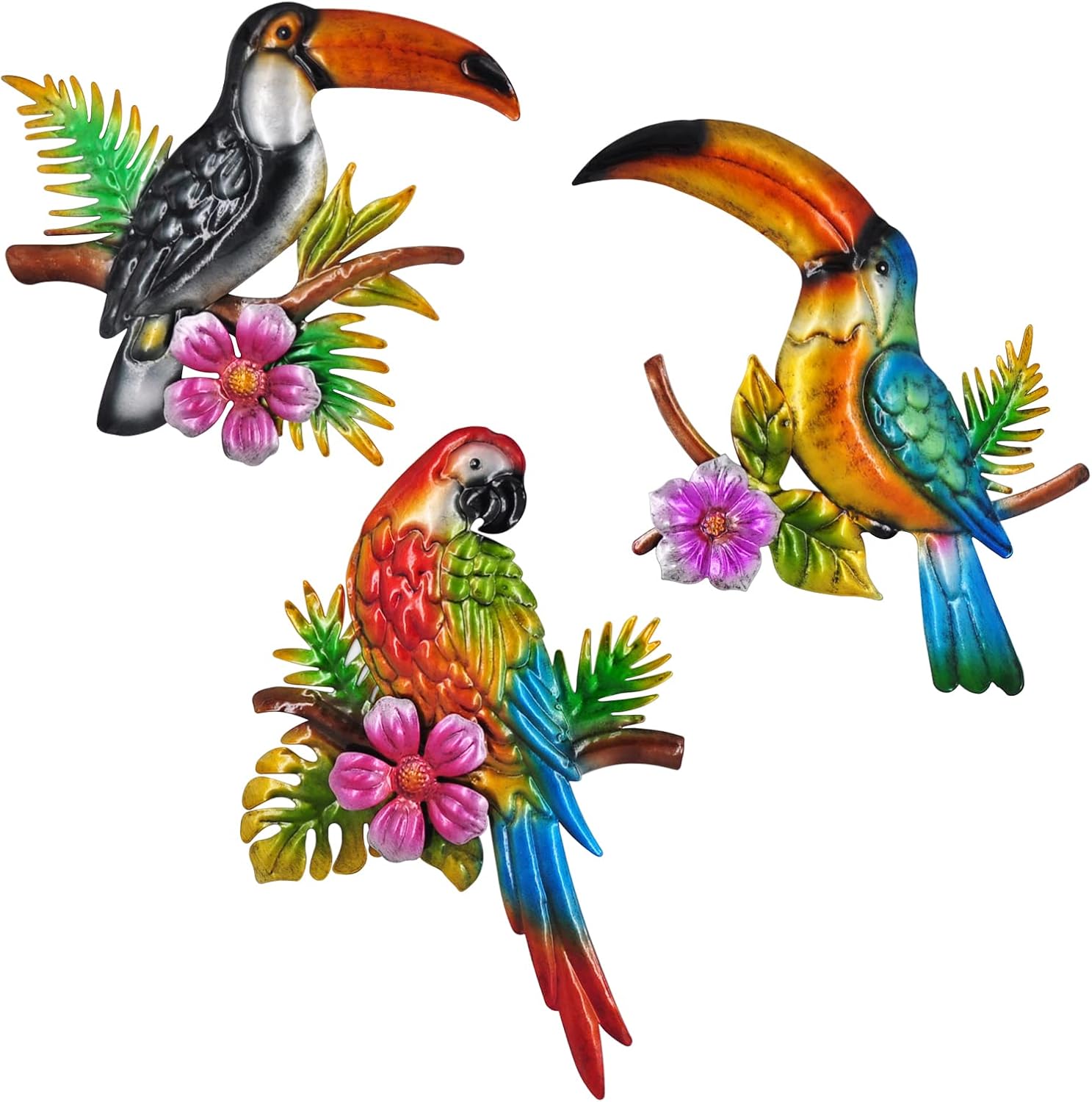 Tuokiuhn Metal Bird Wall Decor Toucan Macaw Decoration