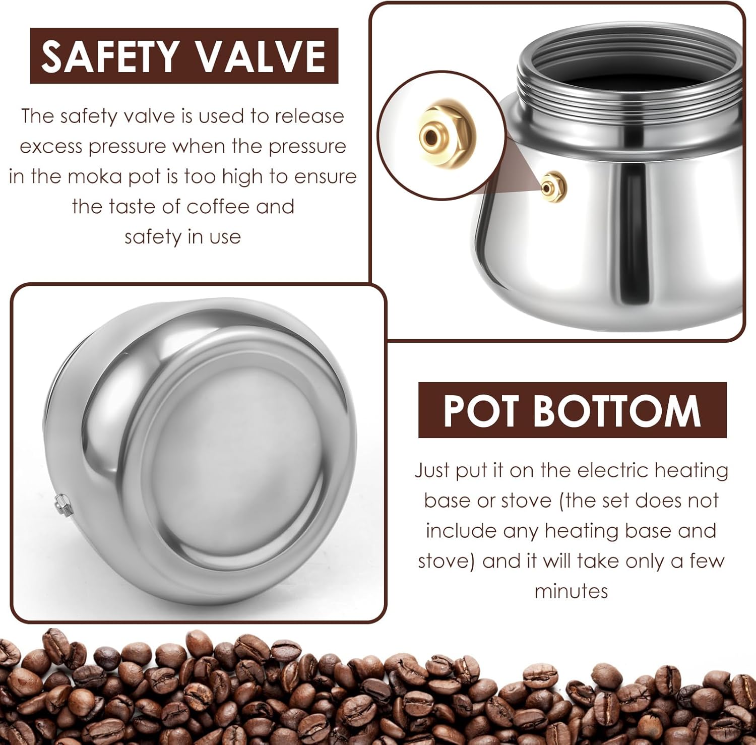 4Pcs 9 Cup Stovetop Espresso Maker, 450ml Stainless Steel Moka Pot, Stove Top Percolator Coffee Maker, Time Saving Cafe Classic Induction Cooker for Home and Camping