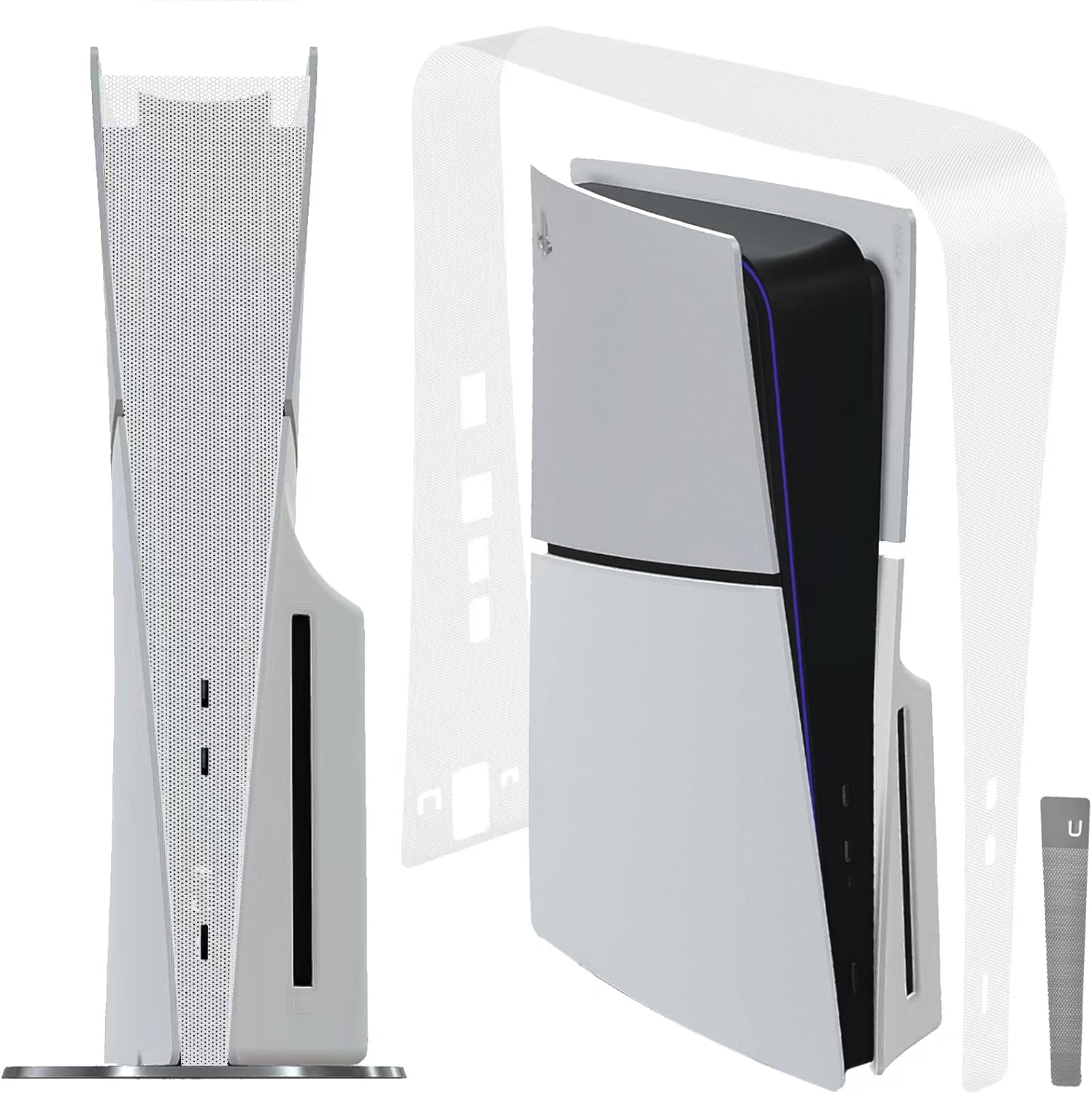 Dust Cover Net for PS5 Slim Console (Long Version), PS5 Slim Heatsink Barrier Pets Hair Anti-dust Cover Dustproof for PlayStation 5 Slim Optical Drive Version/Digital Version Accessories.(White)