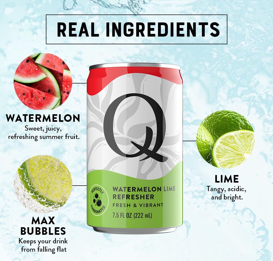 Q MIXERS Refreshers Sparkling Hydration Beverage Variety Pack (8PK) – 2 of Each Flavor: Pineapple Passion, Watermelon Lime, Raspberry Lemon & Peach Nectarine – Electrolytes + Vitamins, Mocktail & Cocktail Mixer - 7.5oz per Can