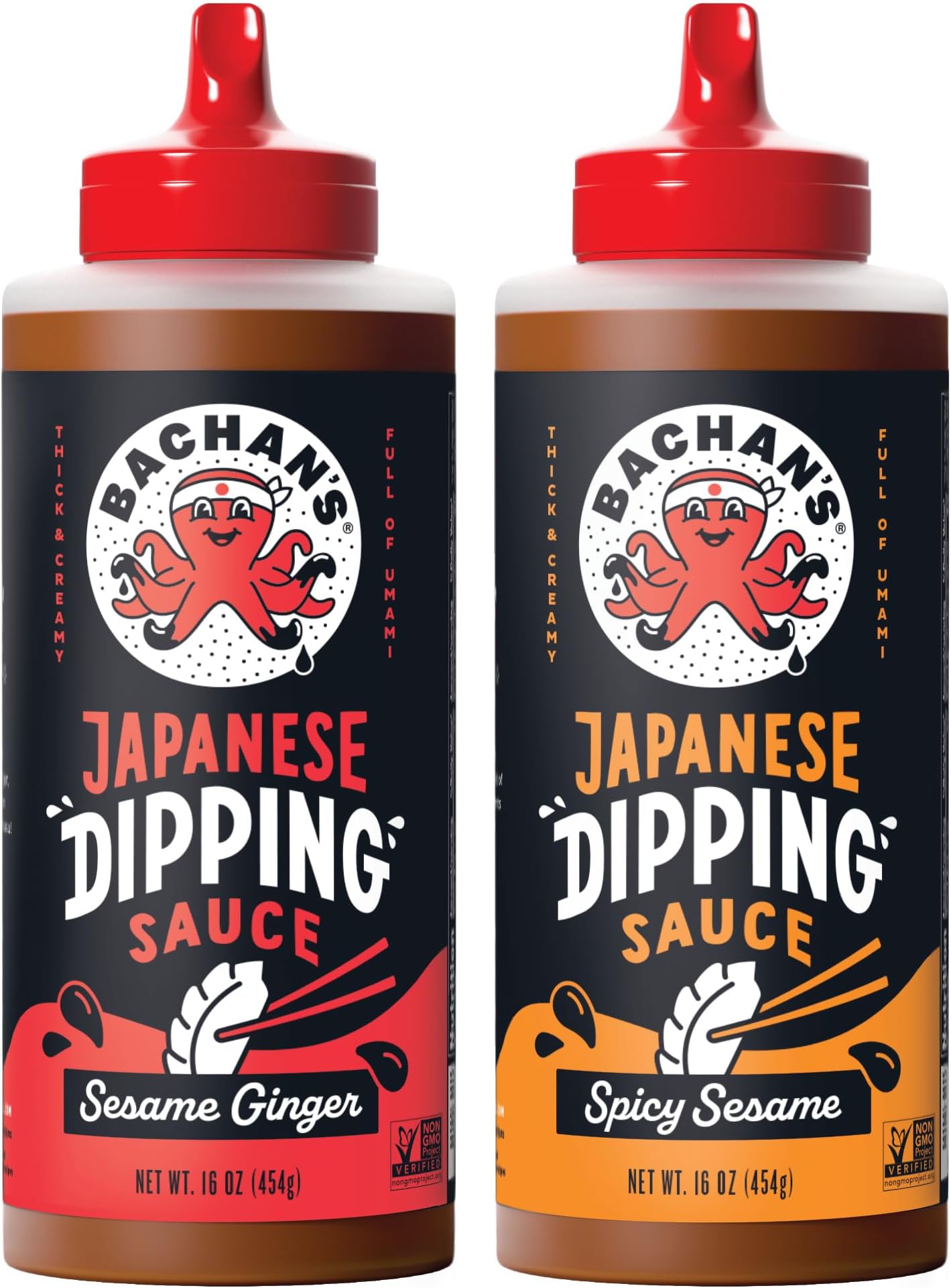 Bachan's Japanese Dipping Sauce 2 Pack - 1 Sesame Ginger, 1 Spicy Sesame - Small Batch, Non GMO, No Preservatives, No Nut, No Dairy, Vegan and BPA free. Dipping Sauce for Wings, Chicken, Steak, Appetizers and more