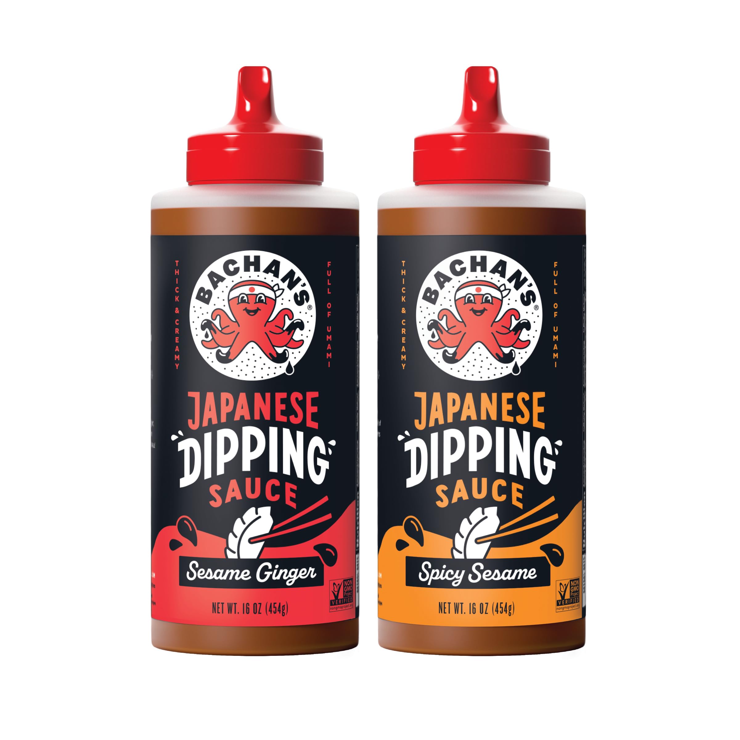 Japanese Dipping Sauce 2 Pack - 1 Sesame Ginger, 1 Spicy Sesame - Small Batch, Non GMO, No Preservatives, No Nut, No Dairy, Vegan and BPA free. Dipping Sauce for Wings, Chicken, Steak, Appetizers and more